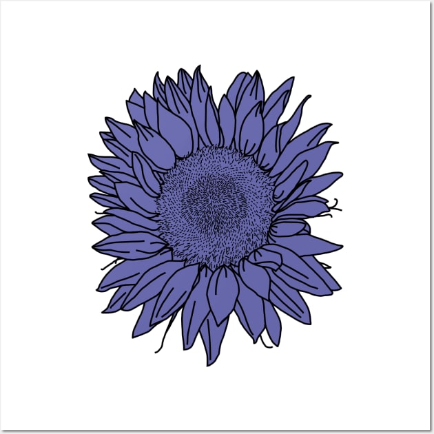 Very Peri Periwinkle Blue Sunflower Floral Drawing Wall Art by ellenhenryart